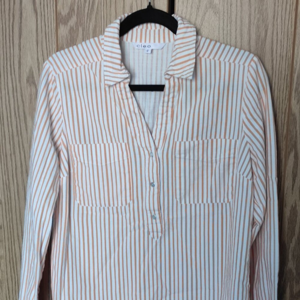 Long Sleeve Collared Popover Blouse Cleo Size M